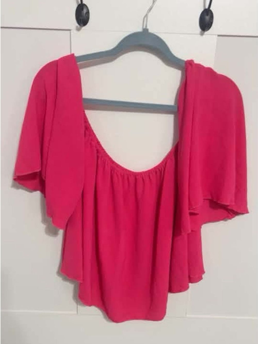 SHEIN Hot Pink Off-the-Shoulder Flutter Sleeve Tunic